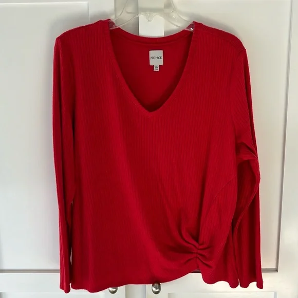 NIC + ZOE Women’s Cozy Rib Twist Top Cherry Red Size XXL - Picture 1 of 5
